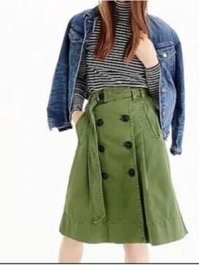J. Crew Green Double Breasted Trench Skirt